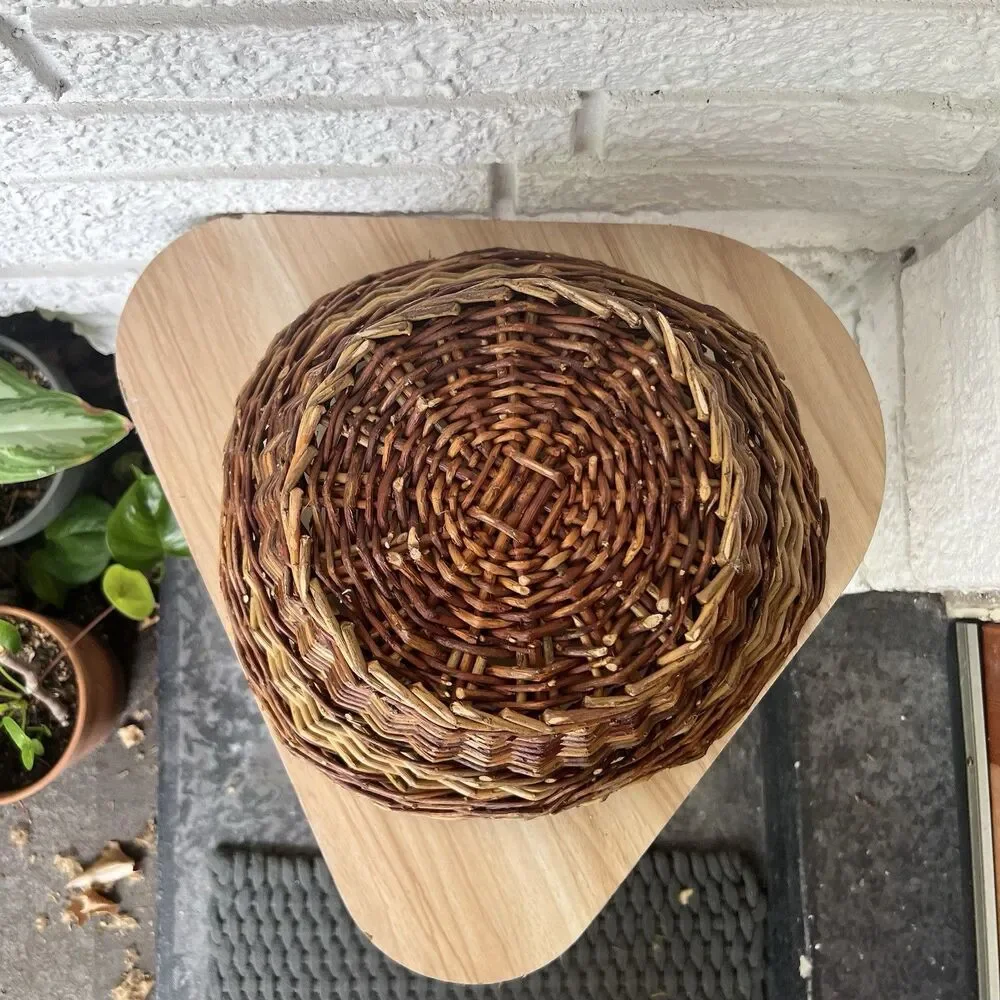 VTG Asymmetrical Decorative Wicker Basket Catchall Brown Farmhouse Minimalist
